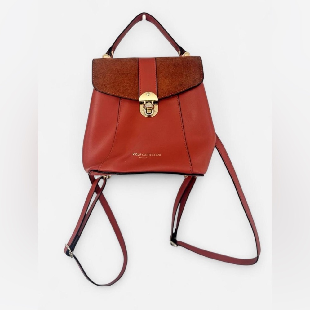 Viola Castellani Papaya Leather Backpack/Shoulder Bag/Handbag